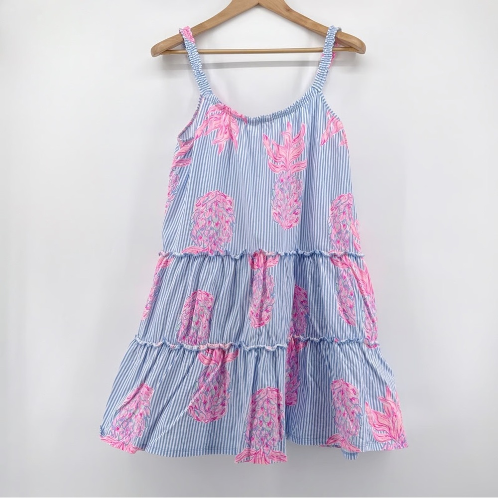 Lilly Pulitzer Blue Peri Rum Swizzle Loro Pineapple Stripe Swing Dress